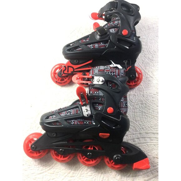 Adjustable Inline Skates Kids Size 3-6 Black & Red Roller Derby*Tribal Print*EUC - Picture 1 of 12